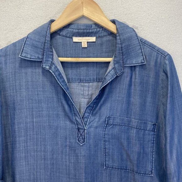 Skies Are Blue Chambray Roll Cuff Shirt Womens Medium M Lightweight Tencel Top - Picture 5 of 12
